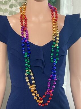 Mardi Gras Rainbow Chain Beaded Necklace